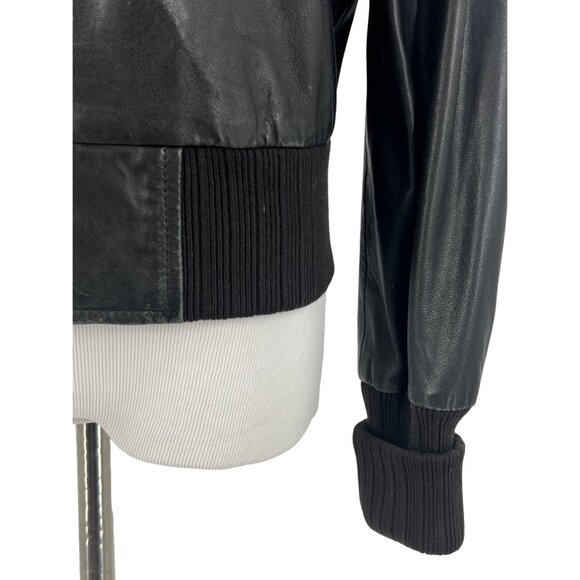 VINTAGE Y2K GAP Black Distressed Leather Bomber Jacket | Grunge Moto Streetwear - Picture 6 of 16